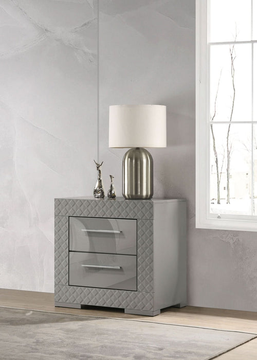 Ives 2 - drawer Nightstand Bedside Table Grey High Gloss - Walo Furniture