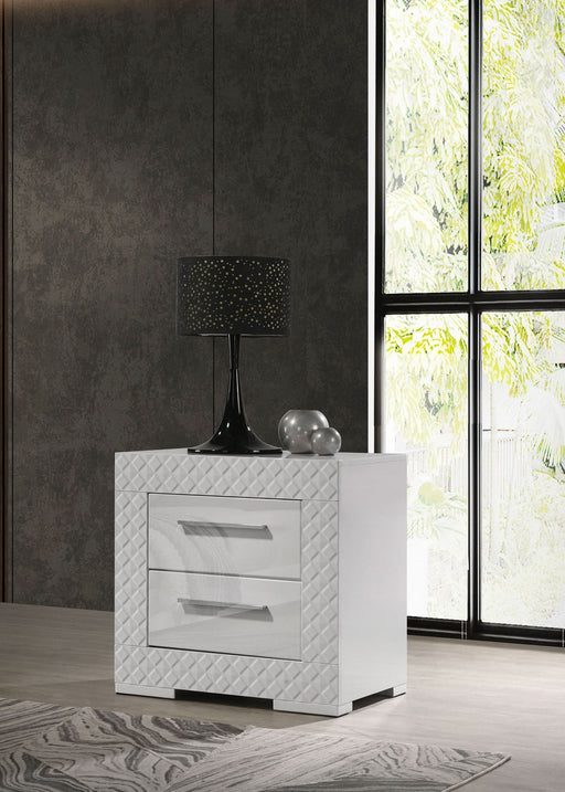 Ives 2 - drawer Nightstand Bedside Table White High Gloss - Walo Furniture