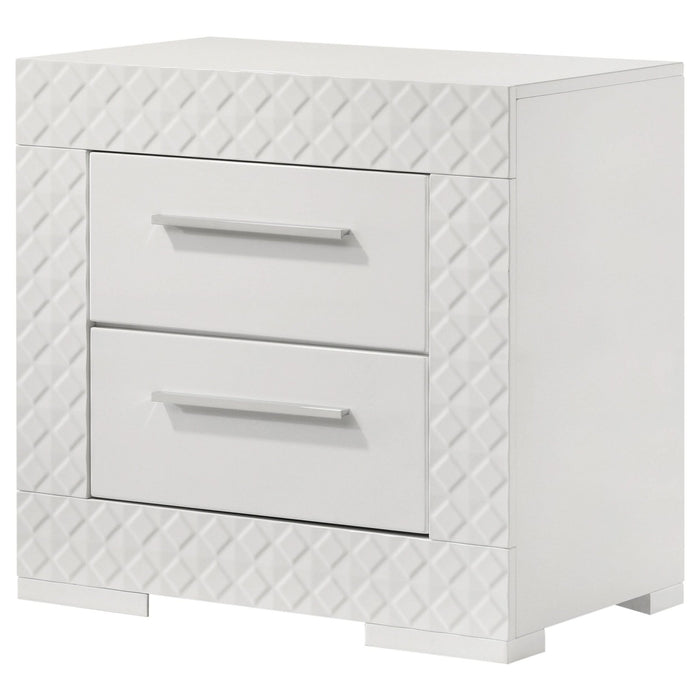 Ives 2 - drawer Nightstand Bedside Table White High Gloss - Walo Furniture