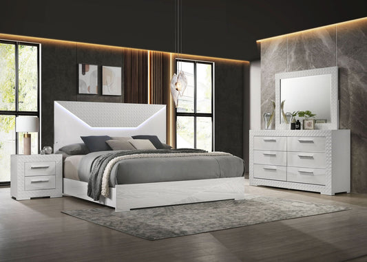 Ives 4 - piece Eastern King Bedroom Set White High Gloss - Walo Furniture