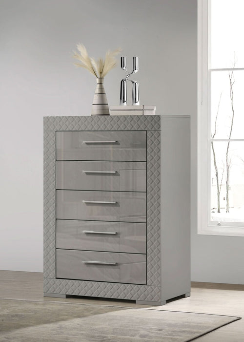 Ives 5 - drawer Bedroom Chest of Drawers Grey High Gloss - Walo Furniture