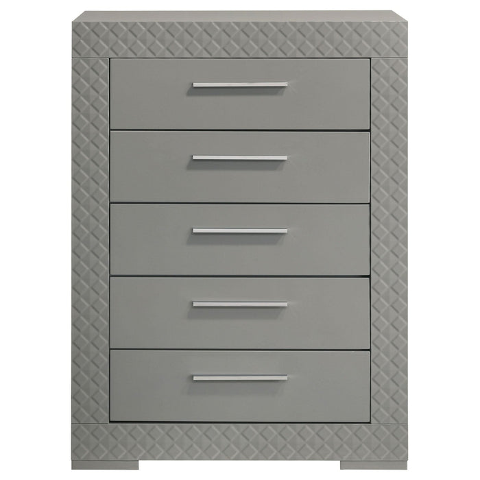 Ives 5 - drawer Bedroom Chest of Drawers Grey High Gloss - Walo Furniture