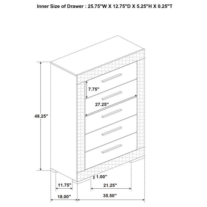 Ives 5 - drawer Bedroom Chest of Drawers Grey High Gloss - Walo Furniture