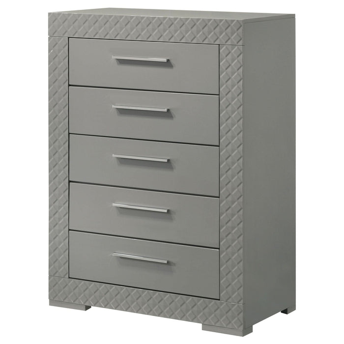 Ives 5 - drawer Bedroom Chest of Drawers Grey High Gloss - Walo Furniture