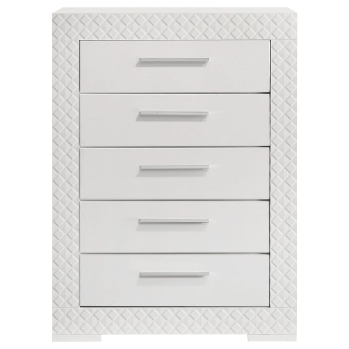 Ives 5 - drawer Bedroom Chest of Drawers White High Gloss - Walo Furniture