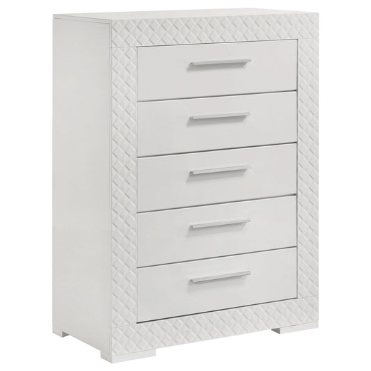 Ives 5 - drawer Bedroom Chest of Drawers White High Gloss - Walo Furniture