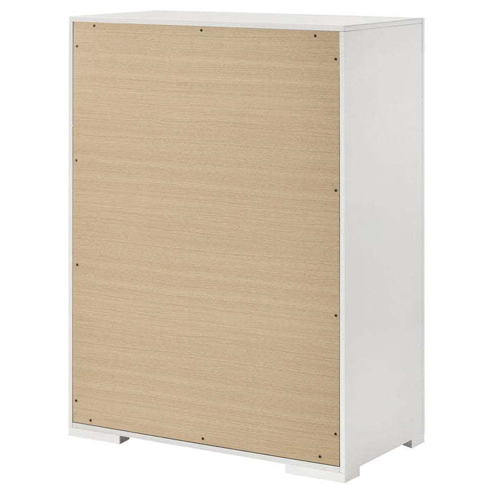 Ives 5 - drawer Bedroom Chest of Drawers White High Gloss - Walo Furniture