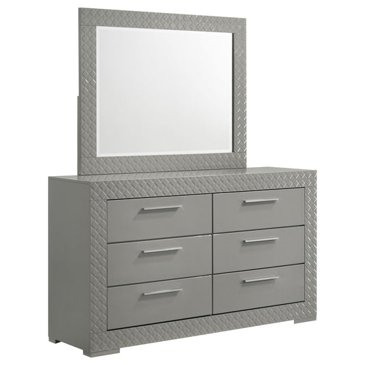 Ives 6 - drawer Dresser and Mirror Grey High Gloss - Walo Furniture