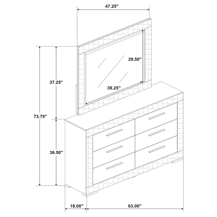 Ives 6 - drawer Dresser and Mirror Grey High Gloss - Walo Furniture