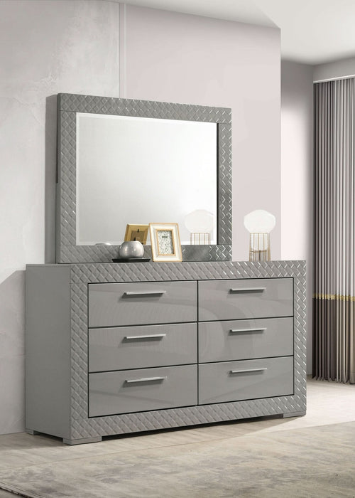 Ives 6 - drawer Dresser and Mirror Grey High Gloss - Walo Furniture