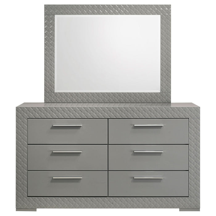 Ives 6 - drawer Dresser and Mirror Grey High Gloss - Walo Furniture