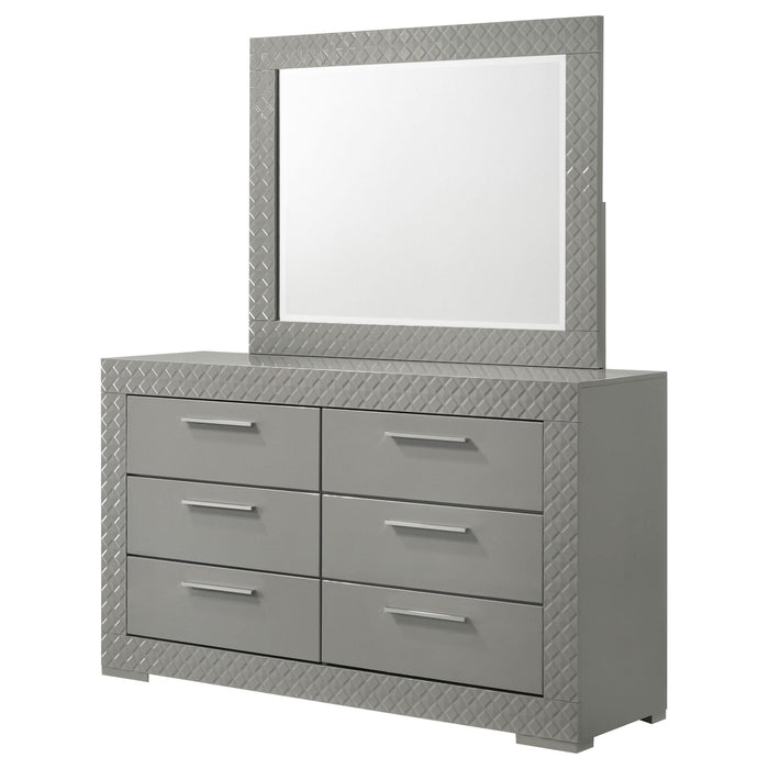 Ives 6 - drawer Dresser and Mirror Grey High Gloss - Walo Furniture