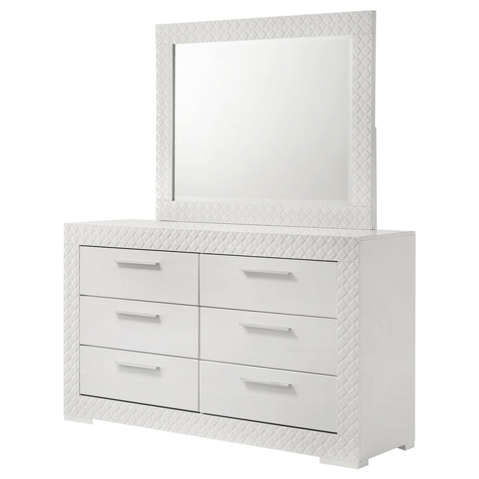 Ives 6 - drawer Dresser and Mirror White High Gloss - Walo Furniture