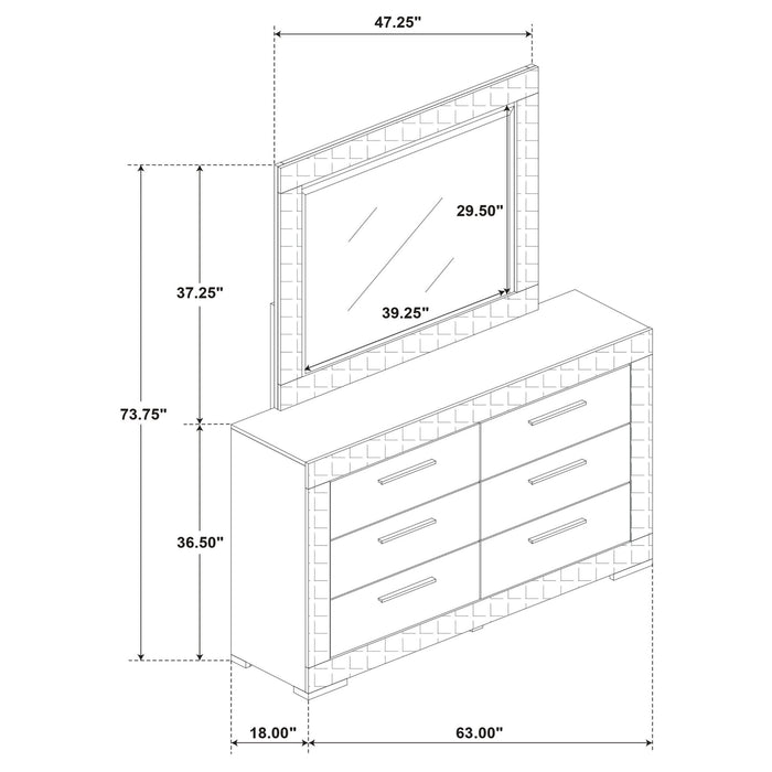 Ives 6 - drawer Dresser and Mirror White High Gloss - Walo Furniture