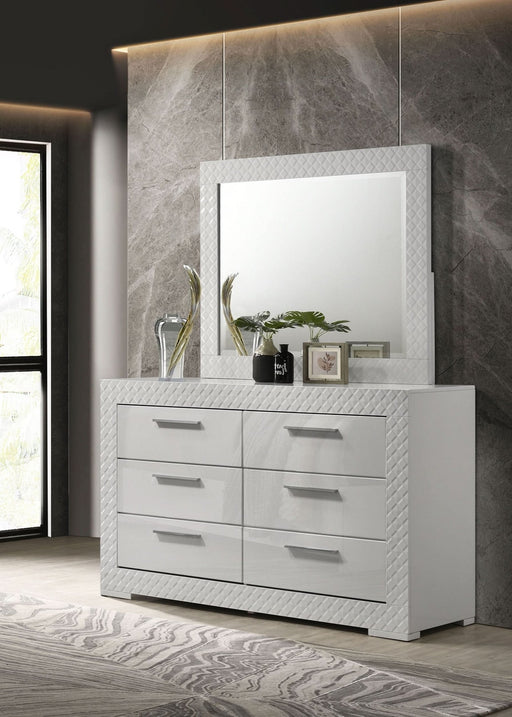 Ives 6 - drawer Dresser and Mirror White High Gloss - Walo Furniture