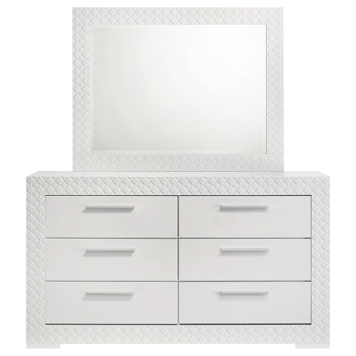 Ives 6 - drawer Dresser and Mirror White High Gloss - Walo Furniture