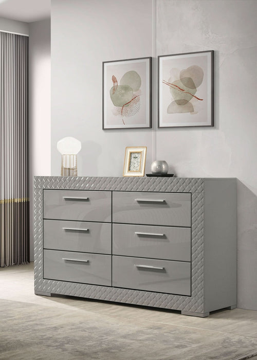 Ives 6 - drawer Dresser Cabinet Grey High Gloss - Walo Furniture