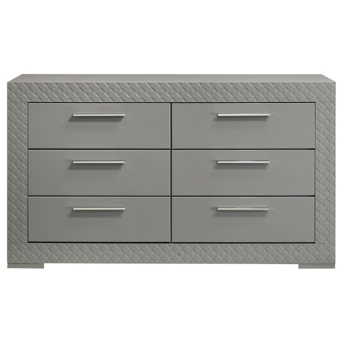 Ives 6 - drawer Dresser Cabinet Grey High Gloss - Walo Furniture