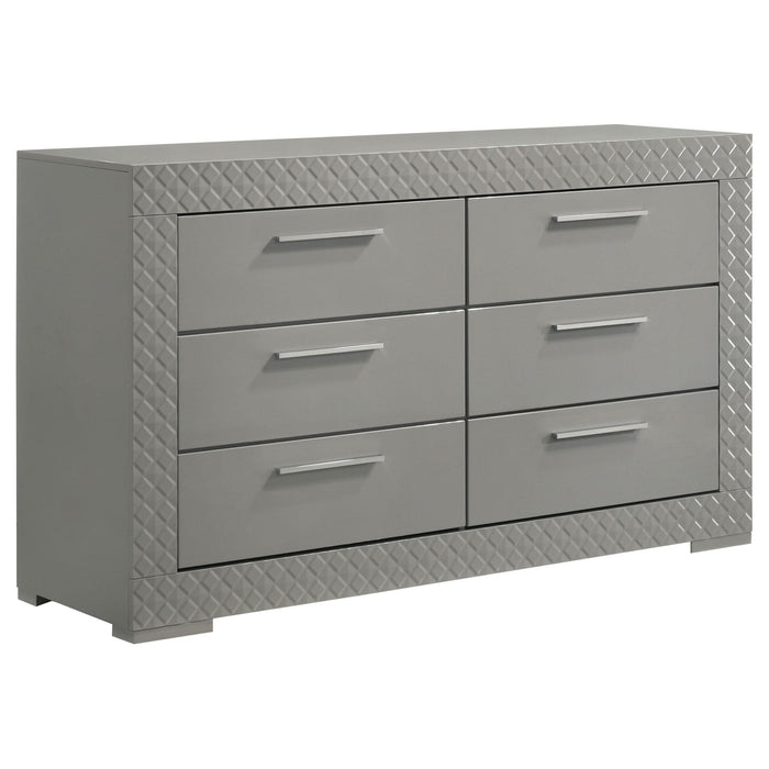 Ives 6 - drawer Dresser Cabinet Grey High Gloss - Walo Furniture