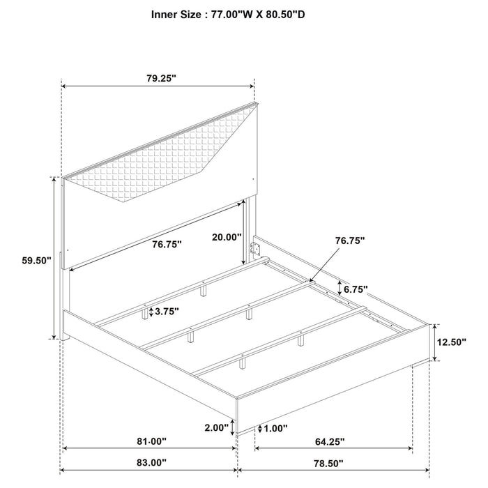 Ives Eastern King Panel Bed LED Headboard Grey High Gloss - Walo Furniture