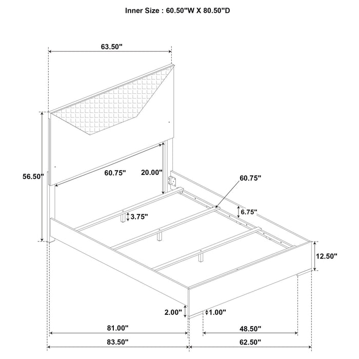 Ives Queen Panel Bed LED Headboard Grey High Gloss - Walo Furniture