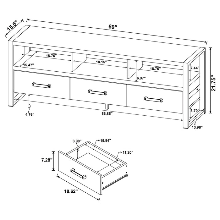 James 3 - drawer Engineered Wood 60" TV Stand Dark Pine - Walo Furniture