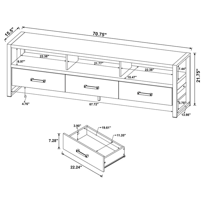 James 3 - drawer Engineered Wood 71" TV Stand Dark Pine - Walo Furniture