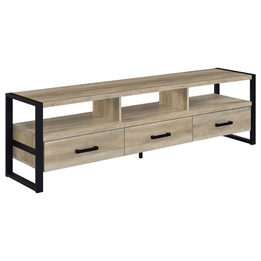 James 3 - drawer Engineered Wood 71" TV Stand Distressed Pine - Walo Furniture