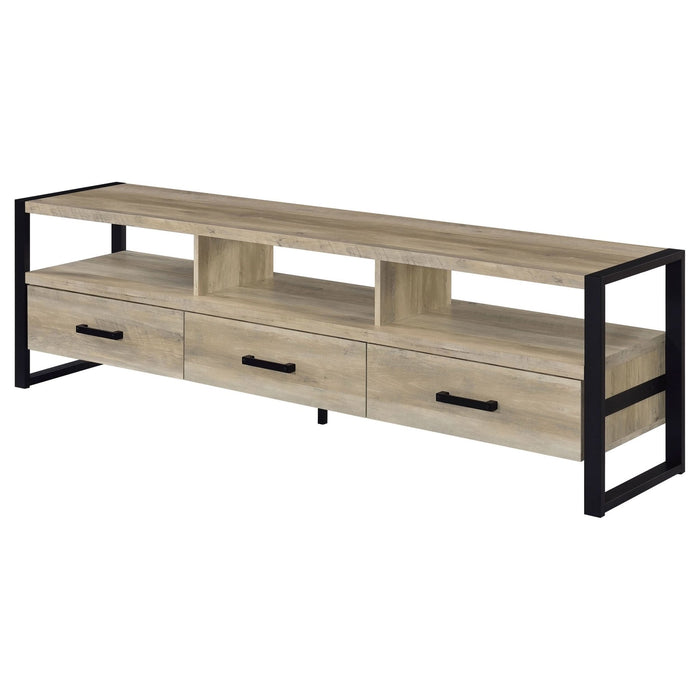 James 3 - drawer Engineered Wood 71" TV Stand Distressed Pine - Walo Furniture