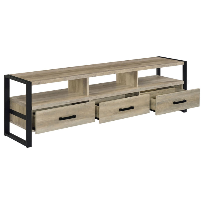 James 3 - drawer Engineered Wood 71" TV Stand Distressed Pine - Walo Furniture