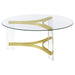 Janessa Round Glass Top Acrylic Leg Coffee Table Matte Brass - Walo Furniture