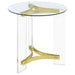 Janessa Round Glass Top Acrylic Leg End Table Matte Brass - Walo Furniture