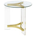 Janessa Round Glass Top Acrylic Leg End Table Matte Brass - Walo Furniture