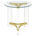 Janessa Round Glass Top Acrylic Leg End Table Matte Brass - Walo Furniture