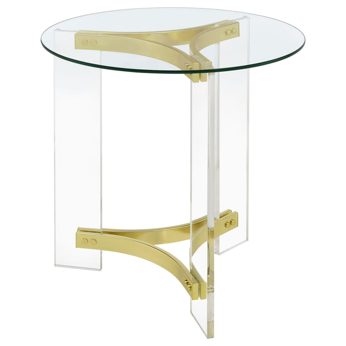 Janessa Round Glass Top Acrylic Leg End Table Matte Brass - Walo Furniture