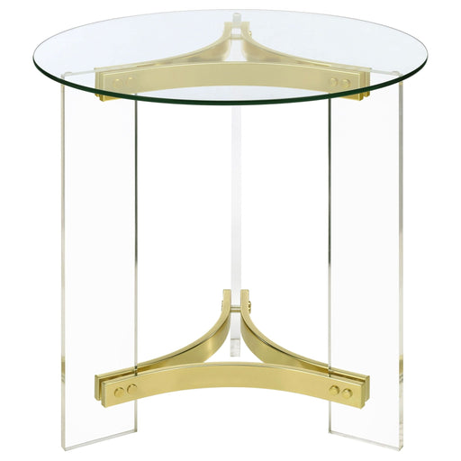 Janessa Round Glass Top Acrylic Leg End Table Matte Brass - Walo Furniture