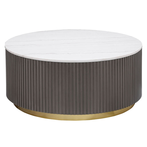 Jason Round Marble Top Coffee Table White and Charcoal - Walo Furniture