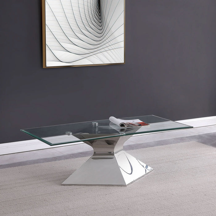 Jenny Glass Top Stainless Steel Coffee Table Chrome - Walo Furniture