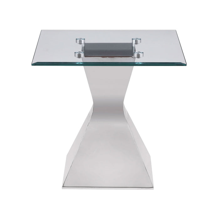 Jenny Glass Top Stainless Steel Side End Table Chrome - Walo Furniture