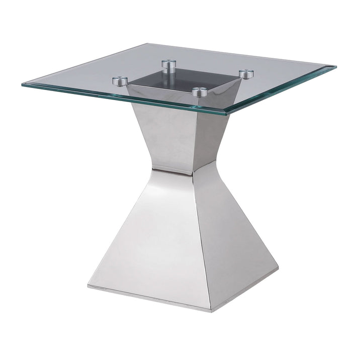 Jenny Glass Top Stainless Steel Side End Table Chrome - Walo Furniture