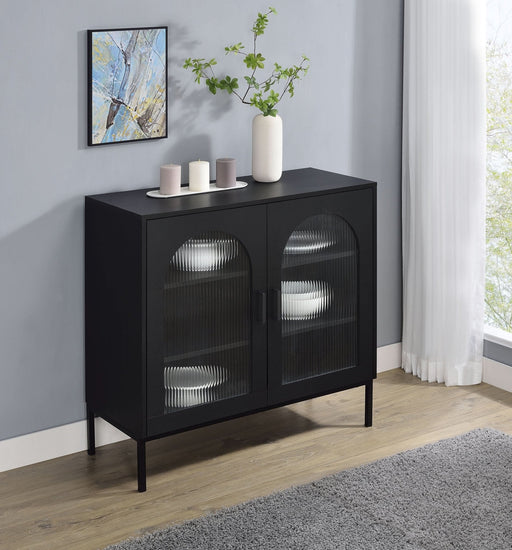 Jess 2 - door Arched Fluted Glass Accent Cabinet Black - Walo Furniture