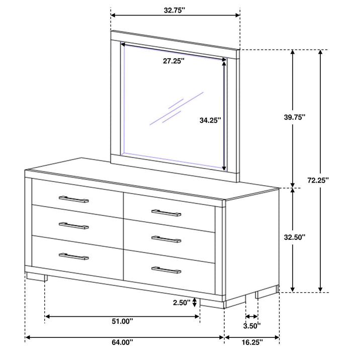 Jessica 6 - drawer Dresser with Mirror Cappuccino - Walo Furniture