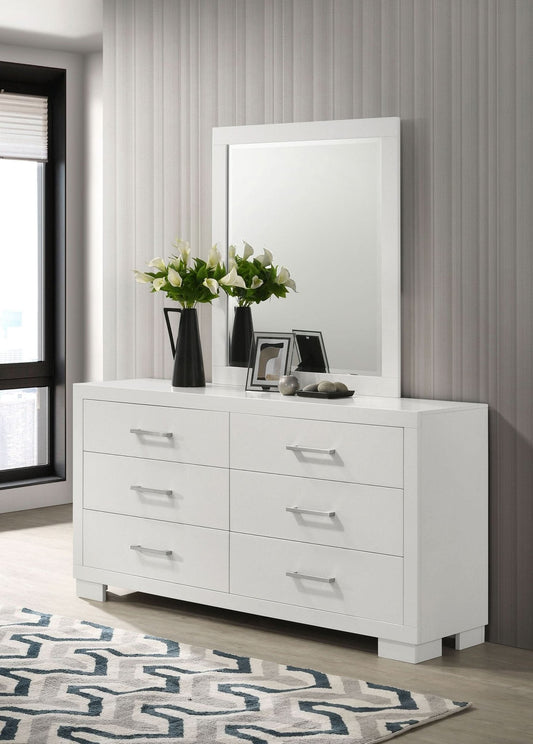 Jessica 6 - drawer Dresser with Mirror Cream White - Walo Furniture