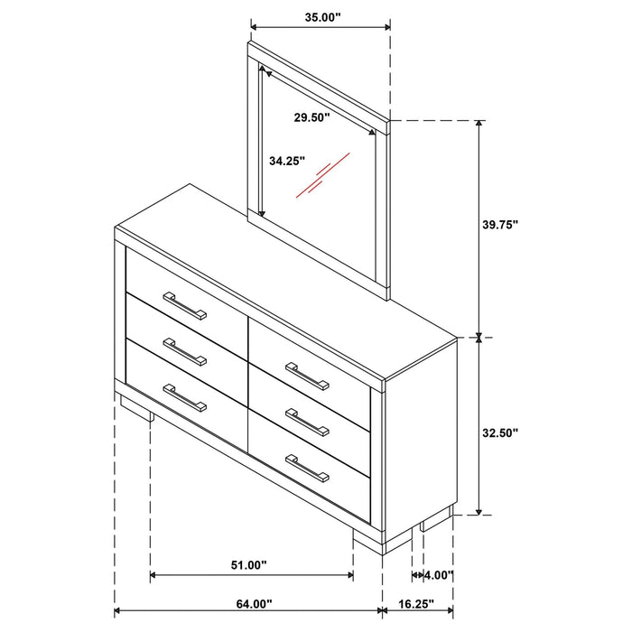 Jessica 6 - drawer Dresser with Mirror Cream White - Walo Furniture