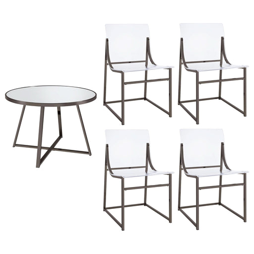 Jillian 5 - piece Round Mirror Top Dining Set Black Nickel - Walo Furniture