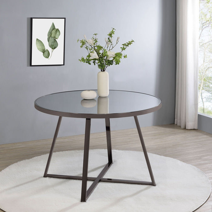 Jillian Round 45 - inch Mirror Top Dining Table Black Nickel - Walo Furniture