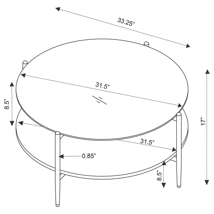 Jonelle Round Glass Top Coffee Table White Marble Shelf Gold - Walo Furniture