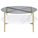 Jonelle Round Glass Top Coffee Table White Marble Shelf Gold - Walo Furniture