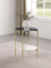 Jonelle Round Glass Top End Table White Marble Shelf Gold - Walo Furniture