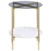 Jonelle Round Glass Top End Table White Marble Shelf Gold - Walo Furniture